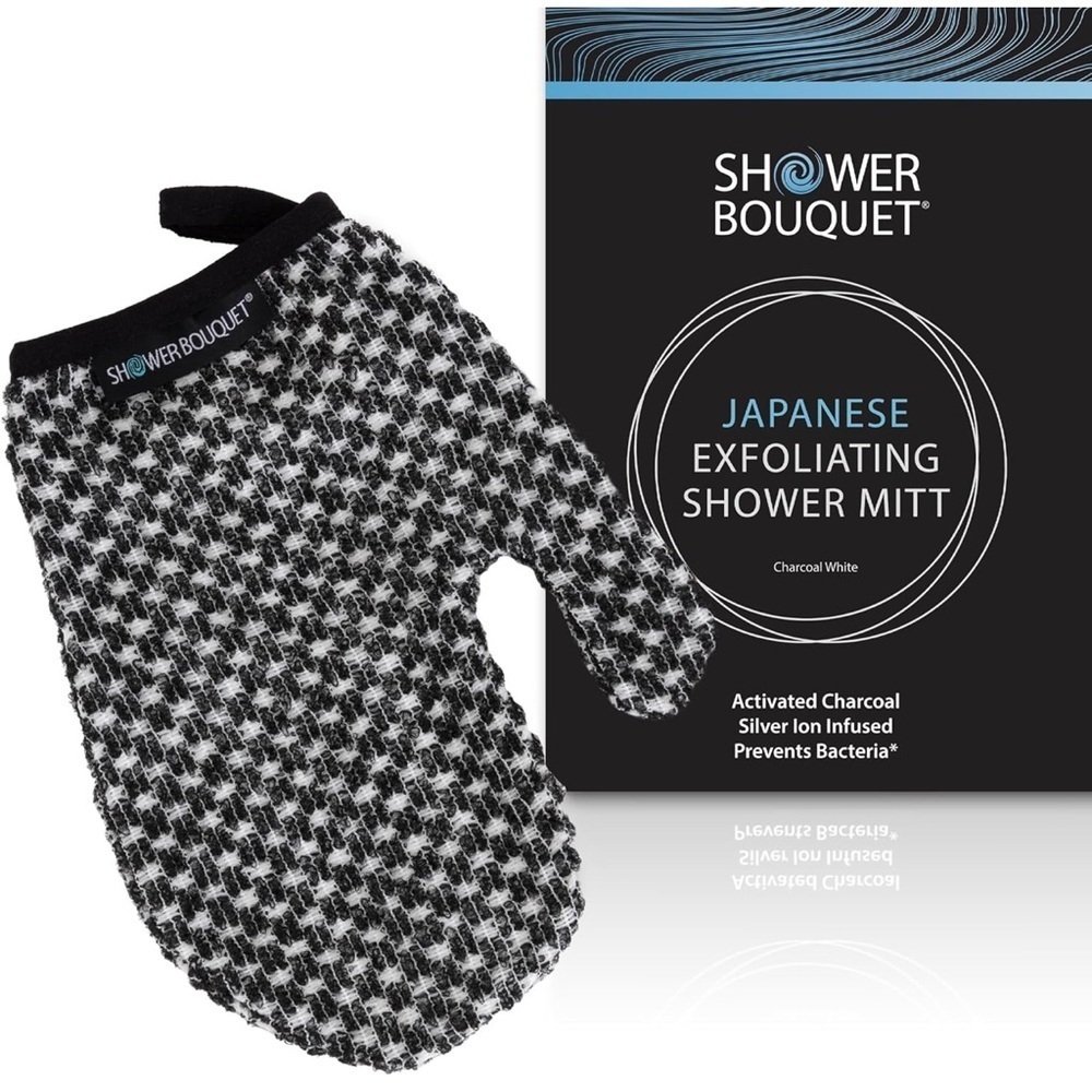 Japanese Exfoliating Mitt, Shower Charcoal Gentle Or Deep Cleansing Exfoliate‌